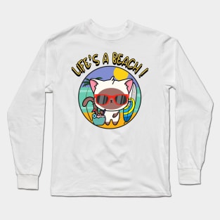 Life's a beach White Cat Long Sleeve T-Shirt